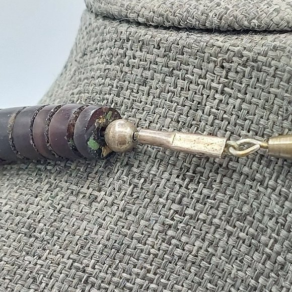 Unisex Necklace Brown Turquoise Colored Stone Beads Single Strand Barrell Clasp - Picture 7 of 9